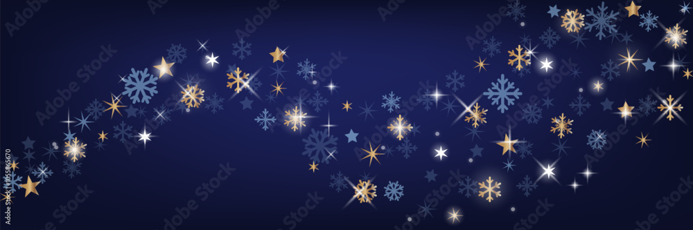 Long magic winter banner. Snowflakes on a blue background for a website, print, banner. Vector graphics. Long magic winter banner. Snowflakes on a blue background for a website, print, banner. Vector graphics.