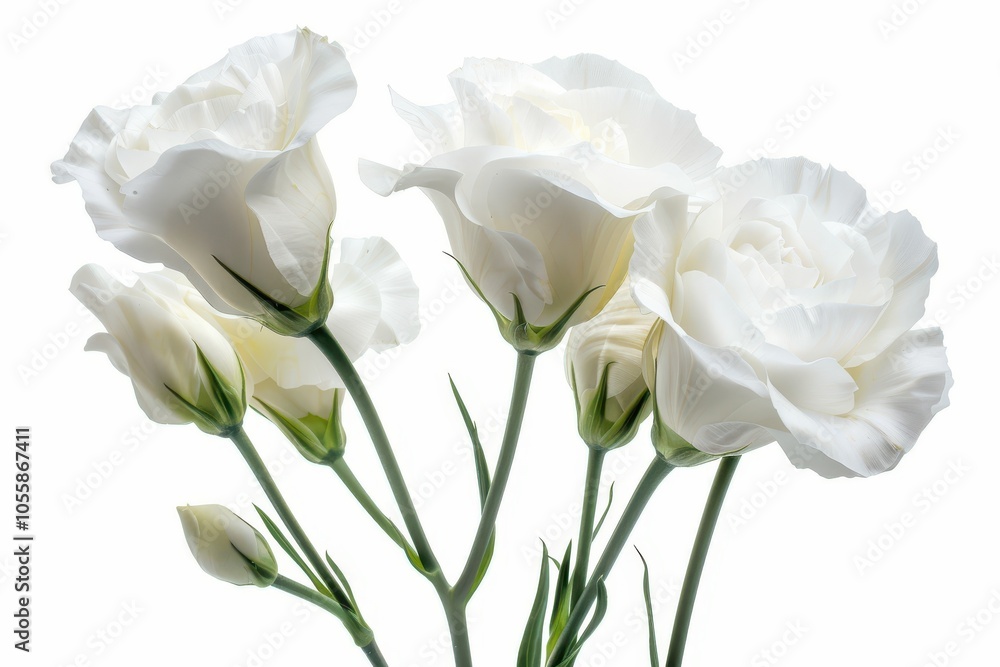 White eustoma flowers on white background White eustoma flowers on white background