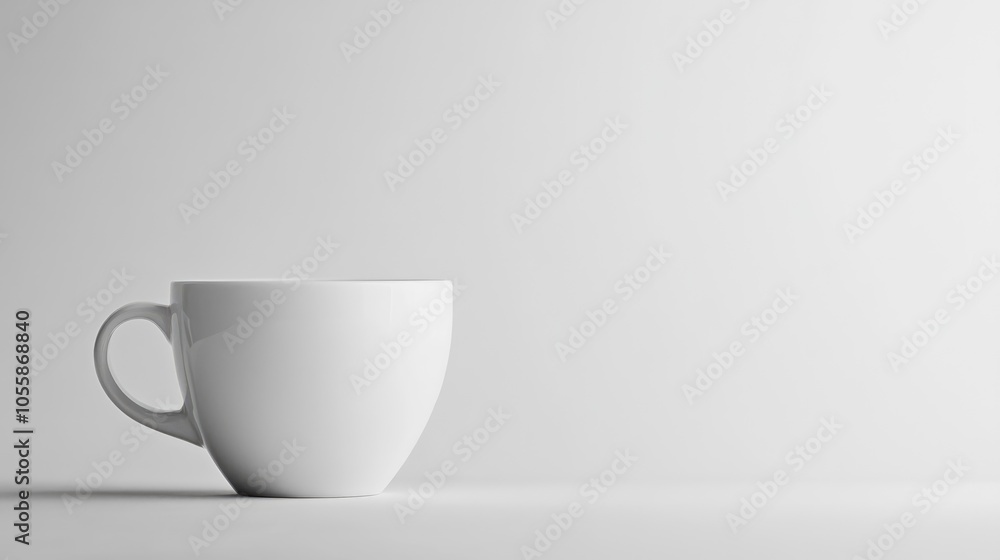 Empty white coffee cup set against a plain white backdrop Empty white coffee cup set against a plain white backdrop