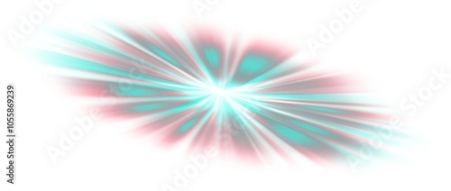 Rays mix colors red with turquoise on transparent background, png file, background rays, alien light, glow for UFO, futuristic rays. Convenient for copying and transformation.