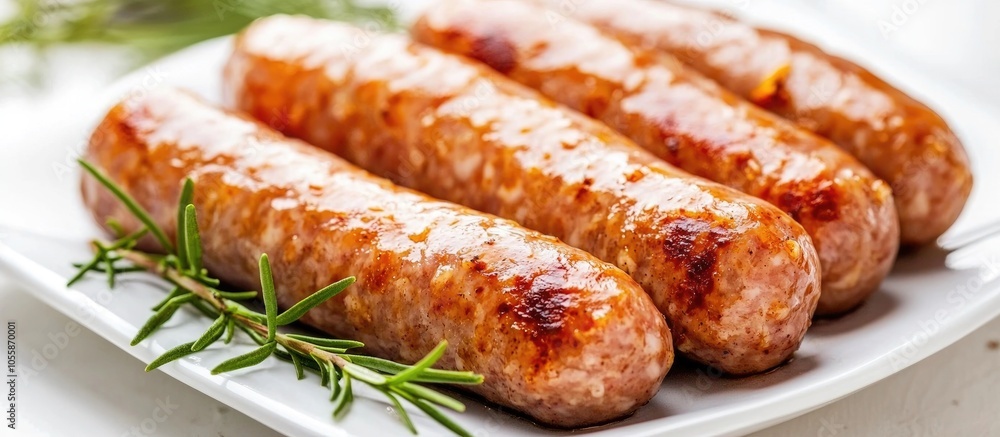 Raw Homemade Pork Sausages Prepared For Further Grilling On A White Dish On A White Background Semifinished x000D Raw Homemade Pork Sausages Prepared For Further Grilling On A White Dish On A White Background Semifinished x000D