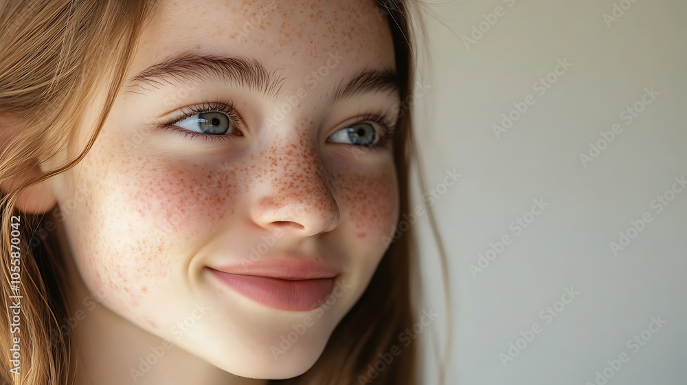 Teen girl smiling softly while applying a moisturizer on her acne-prone skin, looking hopeful Teen girl smiling softly while applying a moisturizer on her acne-prone skin, looking hopeful