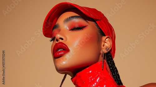 Captivating glamour the allure of red fashion in modern beauty photography showcasing bold makeup and vibrant style
