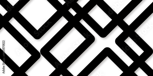 Abstract white and black architecture fragment with geometric lines, white background with geometric lines. shadows in simple strict modern material in triangle and square. 3D illustration. 