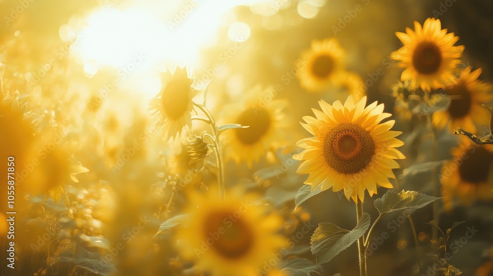 Vivid Sunflowers Flourishing in Gentle Light with a Soft Focus and High Definition Vivid Sunflowers Flourishing in Gentle Light with a Soft Focus and High Definition