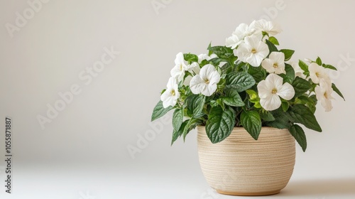 Wallpaper Mural White blooming Impatiens Neuguinea plant in a flower pot against a white background Torontodigital.ca