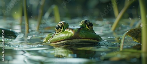 Frog In A Bog Green Frog Looking Out Of The Water Forest Amphibian Tropical Animals Frog During The Hunt