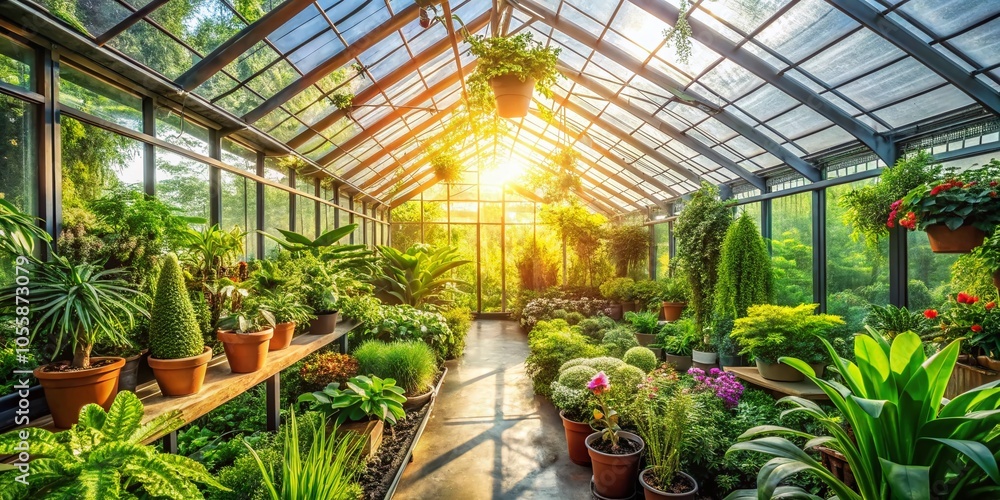Lush Greenhouse with Abundant Light Showcasing Healthy Plants and Nature's Beauty in a Serene Environment Lush Greenhouse with Abundant Light Showcasing Healthy Plants and Nature's Beauty in a Serene Environment