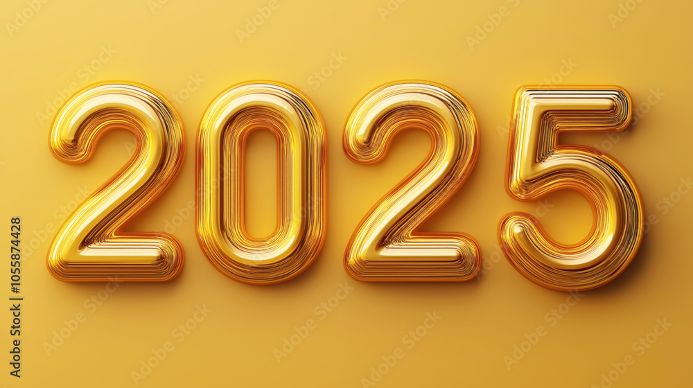 Golden 3D of the year 2025 in shiny metallic numbers on a gradient gold background Golden 3D of the year 2025 in shiny metallic numbers on a gradient gold background