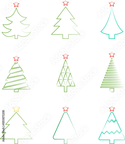 Christmas tree line icon vector. Christmas green tree illustration with star. Christmas tree vector illustration, Tree vector art, xmas tree silhouette, Christmas vector icon.