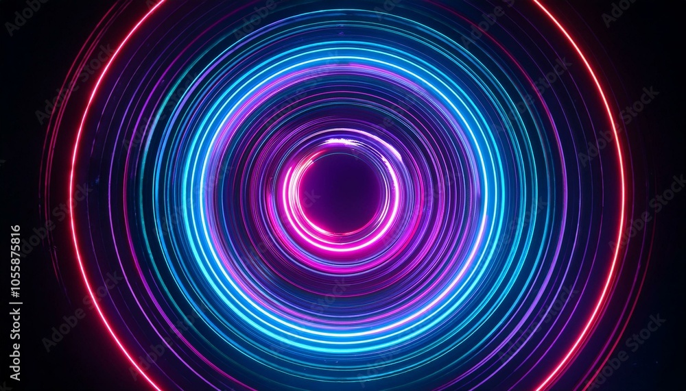 Neon light swirl forming a circular pattern on a dark background. Ai generative. Neon light swirl forming a circular pattern on a dark background. Ai generative.