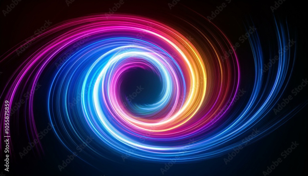 Neon light swirl with vibrant colors on dark background, concept of energy and motion, Ai generative. Neon light swirl with vibrant colors on dark background, concept of energy and motion, Ai generative.
