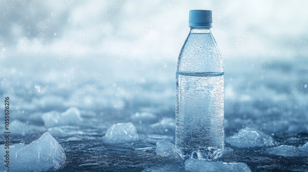 Bottle of water set against an icy backdrop symbolizing health and detoxification