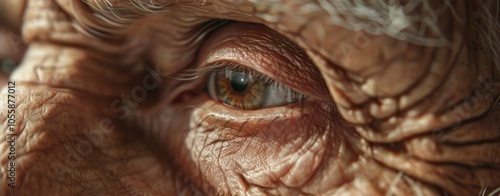 age, vision and old people concept - close up of senior woman face and eye