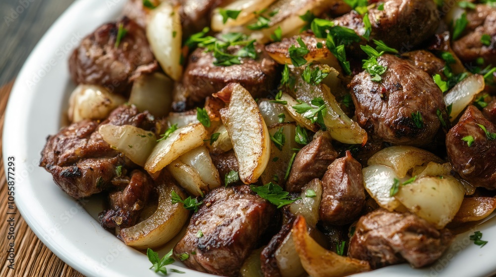 Sauteed liver with onions apples and herbs Sauteed liver with onions apples and herbs