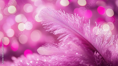 Ostrich feathers against a magenta backdrop with sparkles ideal for festive themes or celebrations Close up view for a vibrant design photo