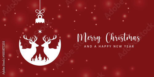 christmas greeting card with decorative deer ball vector illustration