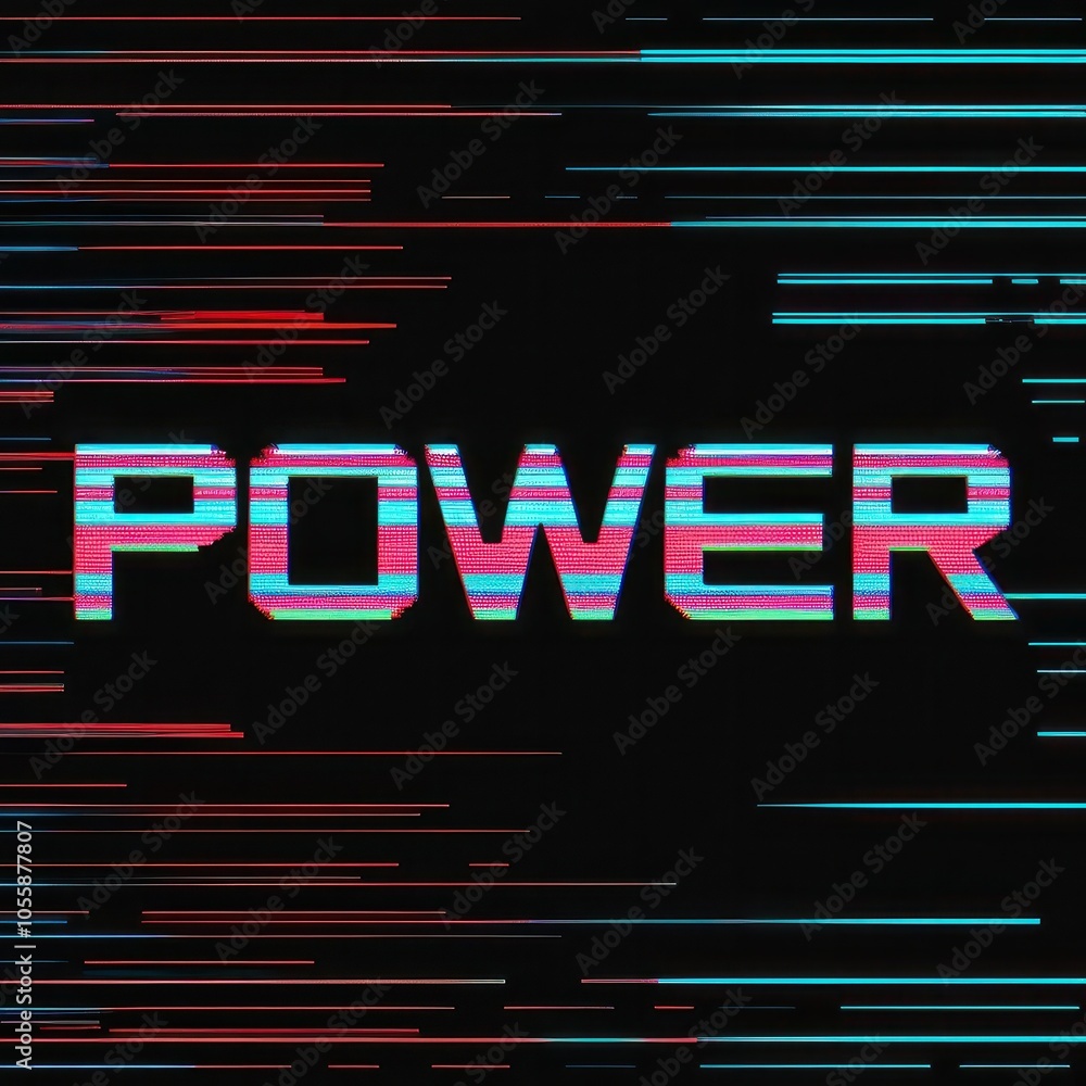 Power with a glitch style text effect use for logo and business brand. Retro 1980s video game graphics poster Power with a glitch style text effect use for logo and business brand. Retro 1980s video game graphics poster