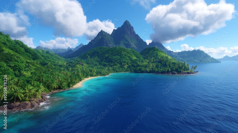 Tropical Island Paradise with Lush Green Mountains and Turquoise Water Tropical Island Paradise with Lush Green Mountains and Turquoise Water