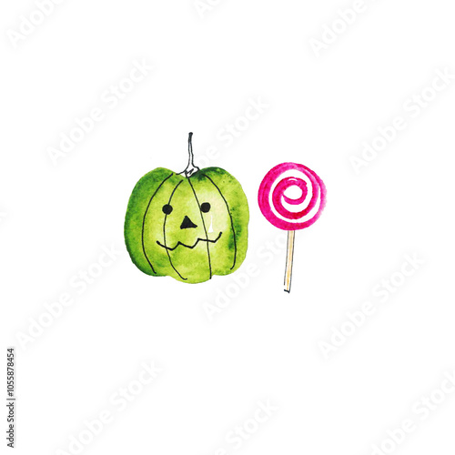 Pumpkin green with caramel in watercolor.
Hand painted