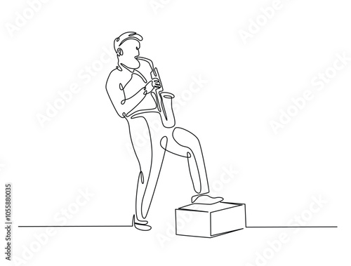 Continuous one line drawing of Saxophonist mucisian. Saxophone player single line art vector illustration. Editable vector.