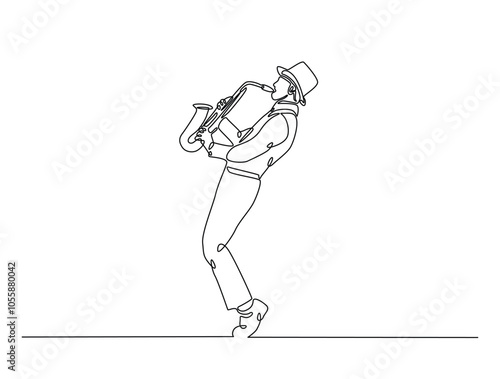 Continuous one line drawing of Saxophonist mucisian. Saxophone player single line art vector illustration. Editable vector.