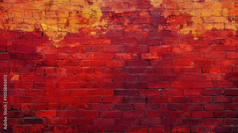 Fire red distressed rustic brick wall texture banner panorama vibrant trending color Fire red distressed rustic brick wall texture banner panorama vibrant trending color