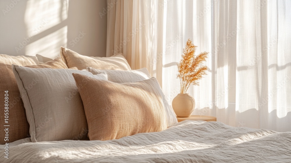 Relaxing Bedroom with Neutral Duvet and Sheer Curtains Relaxing Bedroom with Neutral Duvet and Sheer Curtains