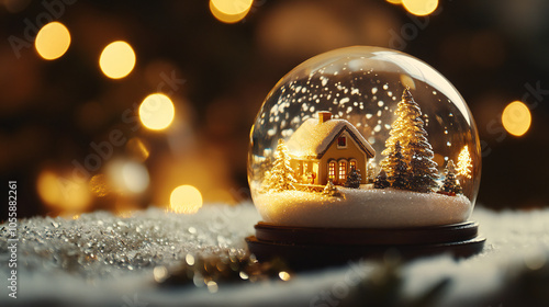 A glowing snow globe with a...