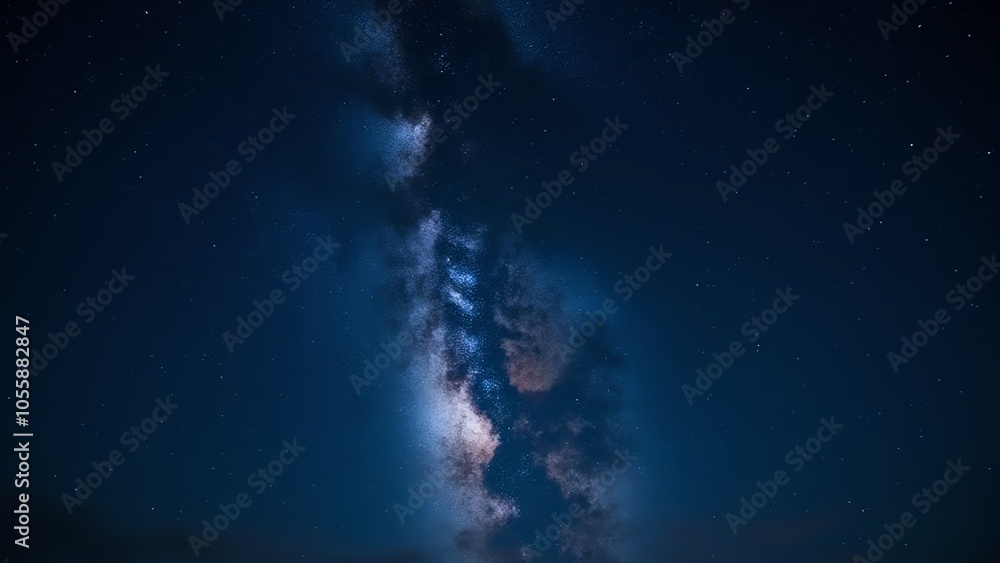 Fototapeta premium A stunning view of the Milky Way galaxy stretching across a dark night sky, with a faint glow of stars and clouds