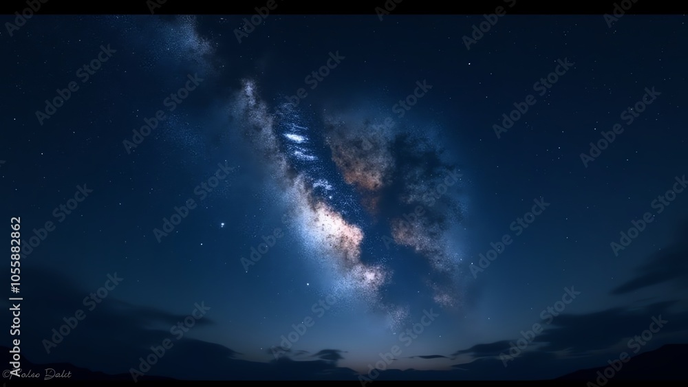 Fototapeta premium A stunning view of the Milky Way galaxy, with swirling clouds of gas and dust illuminated by distant stars
