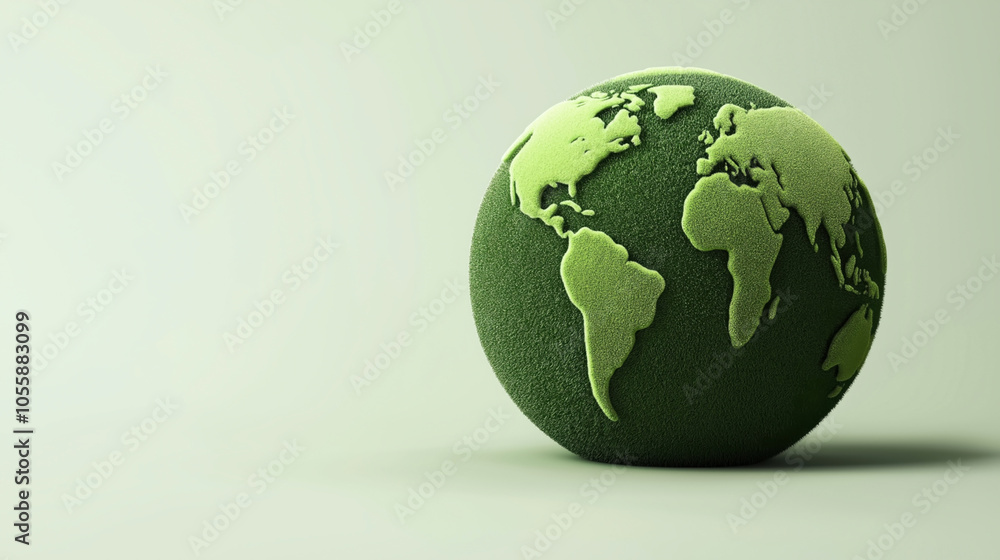 Green textured globe with continents in relief on a subtle gradient background, symbolizing environmental consciousness and global ecology. Green textured globe with continents in relief on a subtle gradient background, symbolizing environmental consciousness and global ecology.