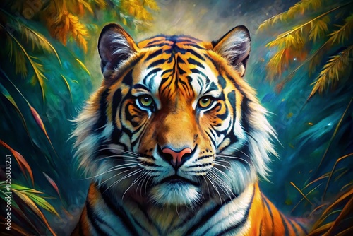 Majestic Tiger Portrait in Abstract Brushstrokes - Drone Photography Capture of Wildlife Beauty