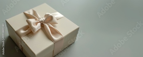 milk-colored gift box on a light background with space for text, advertising, greetings