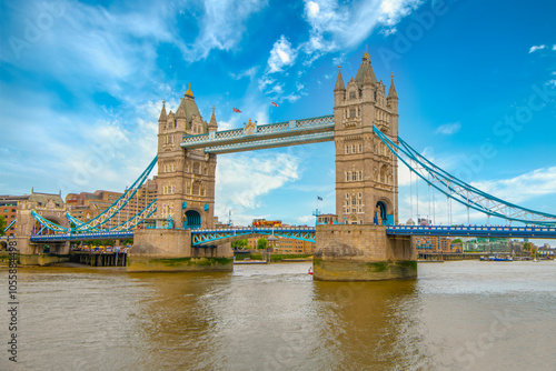 The skyline of London: from the Tower Bridge to London Bridge during day time, United Kingdom