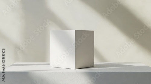 Minimalistic white box mockup on a light gray background, with soft shadows enhancing its clean design