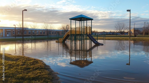 Impact of flooding on a school playground a visual representation of environmental challenges