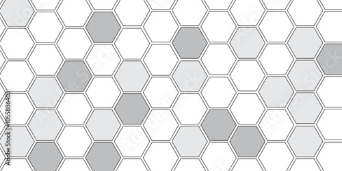 Vector geometric seamless texture symbol. Hexagon, bees hive cells pattern. Bee honey shapes. Abstract pattern with hexagonal white and gray technology line paper background.   Stylish grid texture. 
