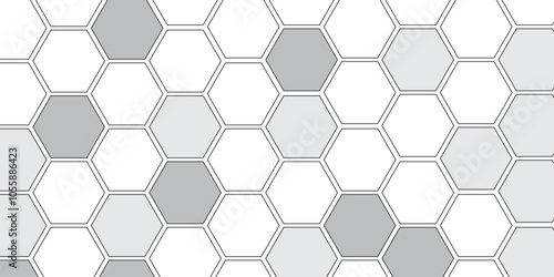 Vector geometric seamless texture symbol. Hexagon, bees hive cells pattern. Bee honey shapes. Abstract pattern with hexagonal white and gray technology line paper background.   Stylish grid texture. 
