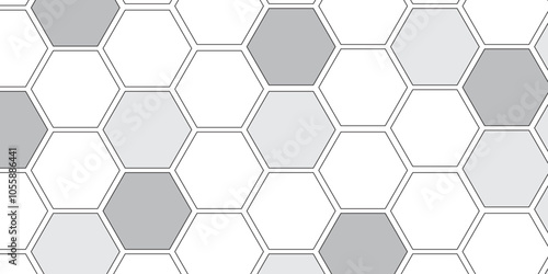 Vector geometric seamless texture symbol. Hexagon, bees hive cells pattern. Bee honey shapes. Abstract pattern with hexagonal white and gray technology line paper background.   Stylish grid texture. 
