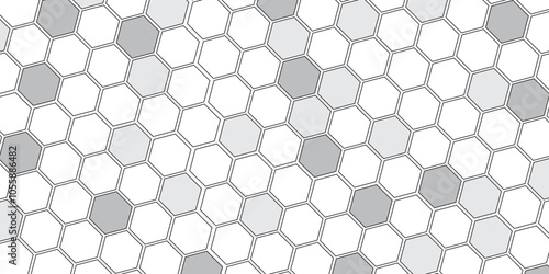 Vector geometric seamless texture symbol. Hexagon, bees hive cells pattern. Bee honey shapes. Abstract pattern with hexagonal white and gray technology line paper background.   Stylish grid texture. 
