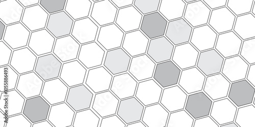 Vector geometric seamless texture symbol. Hexagon, bees hive cells pattern. Bee honey shapes. Abstract pattern with hexagonal white and gray technology line paper background.   Stylish grid texture. 
