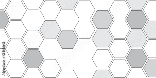 Vector geometric seamless texture symbol. Hexagon, bees hive cells pattern. Bee honey shapes. Abstract pattern with hexagonal white and gray technology line paper background.   Stylish grid texture. 
