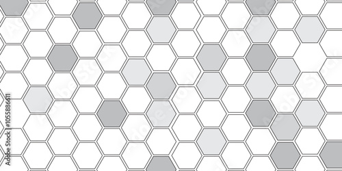 Vector geometric seamless texture symbol. Hexagon, bees hive cells pattern. Bee honey shapes. Abstract pattern with hexagonal white and gray technology line paper background.   Stylish grid texture. 
