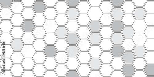 Vector geometric seamless texture symbol. Hexagon, bees hive cells pattern. Bee honey shapes. Abstract pattern with hexagonal white and gray technology line paper background.   Stylish grid texture. 
