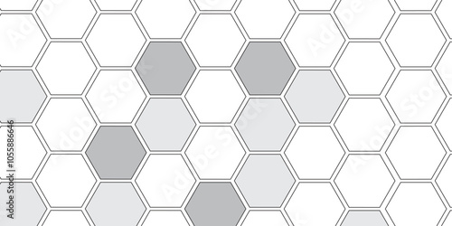 Vector geometric seamless texture symbol. Hexagon, bees hive cells pattern. Bee honey shapes. Abstract pattern with hexagonal white and gray technology line paper background.   Stylish grid texture. 
