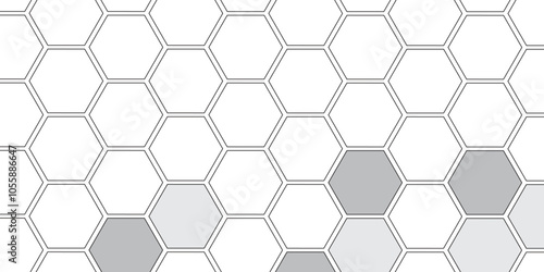 Vector geometric seamless texture symbol. Hexagon, bees hive cells pattern. Bee honey shapes. Abstract pattern with hexagonal white and gray technology line paper background.   Stylish grid texture. 
