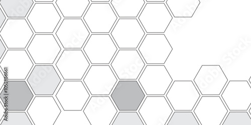 Vector geometric seamless texture symbol. Hexagon, bees hive cells pattern. Bee honey shapes. Abstract pattern with hexagonal white and gray technology line paper background.   Stylish grid texture. 
