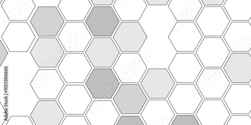Vector geometric seamless texture symbol. Hexagon, bees hive cells pattern. Bee honey shapes. Abstract pattern with hexagonal white and gray technology line paper background.   Stylish grid texture. 
