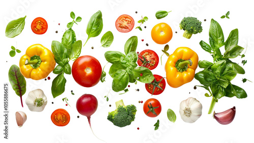A colorful medley of fresh vegetables artfully arranged Isolated on a transparent background